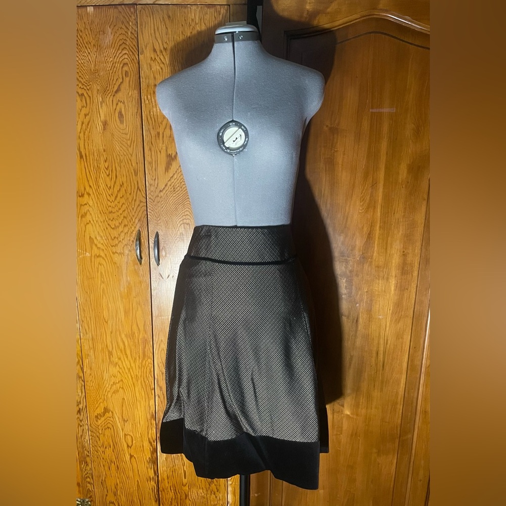 Ann Taylor Black Textured Midi Skirt with Velvet Hem